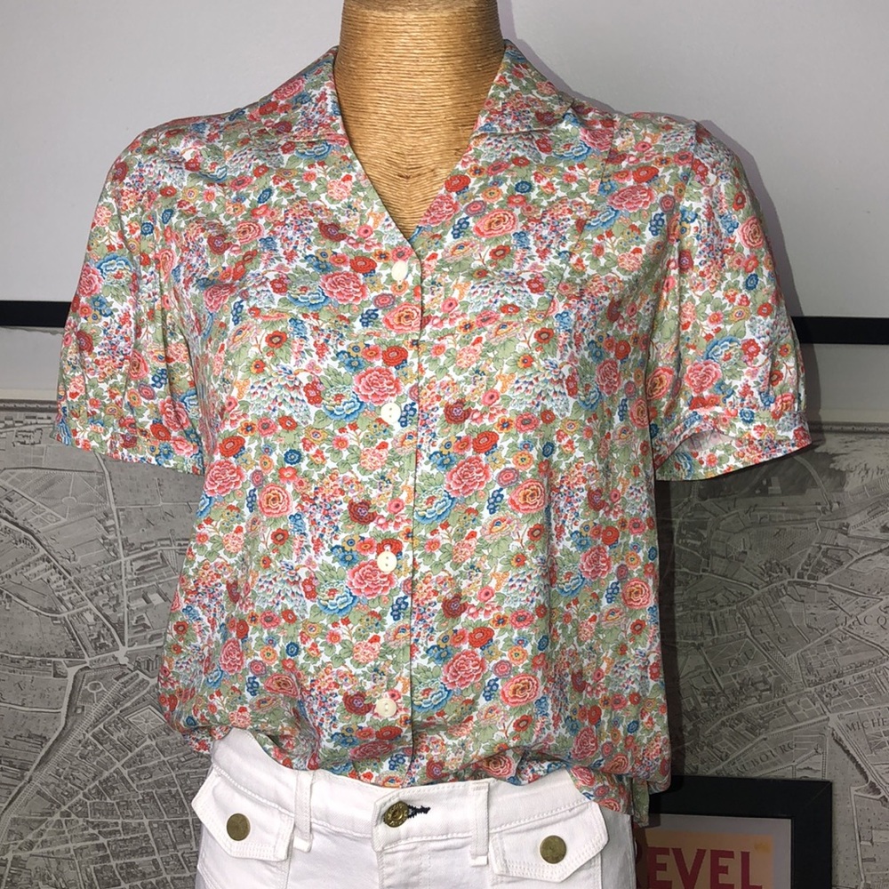A.P.C. Floral Button-Down Shirt in Coral, Green, Blue